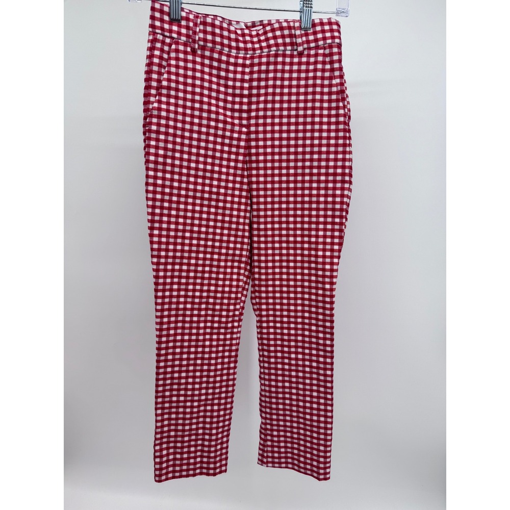 Jules & Leopold Red White Gingham Ankle Pants Womens XS TP Slim Fit Stretch